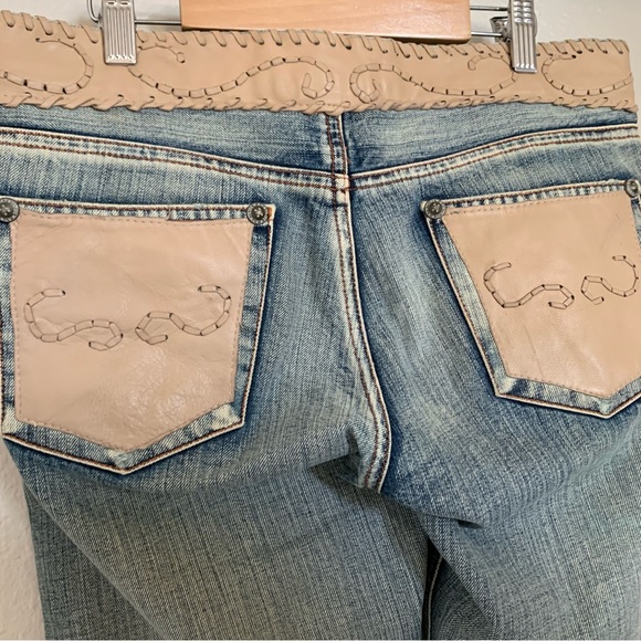 MVX Tribe | Size 27 Leather Jean USA Design 100% Cotton Leather Trim Boho Cowboy - Picture 12 of 15